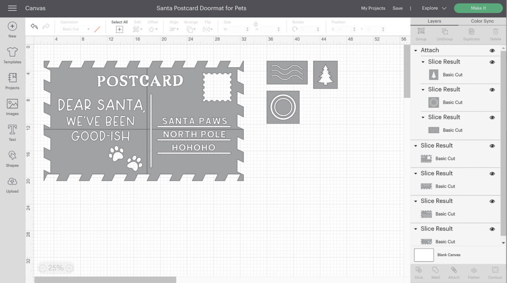 Screenshot of postcard stencil in Cricut Design Space.